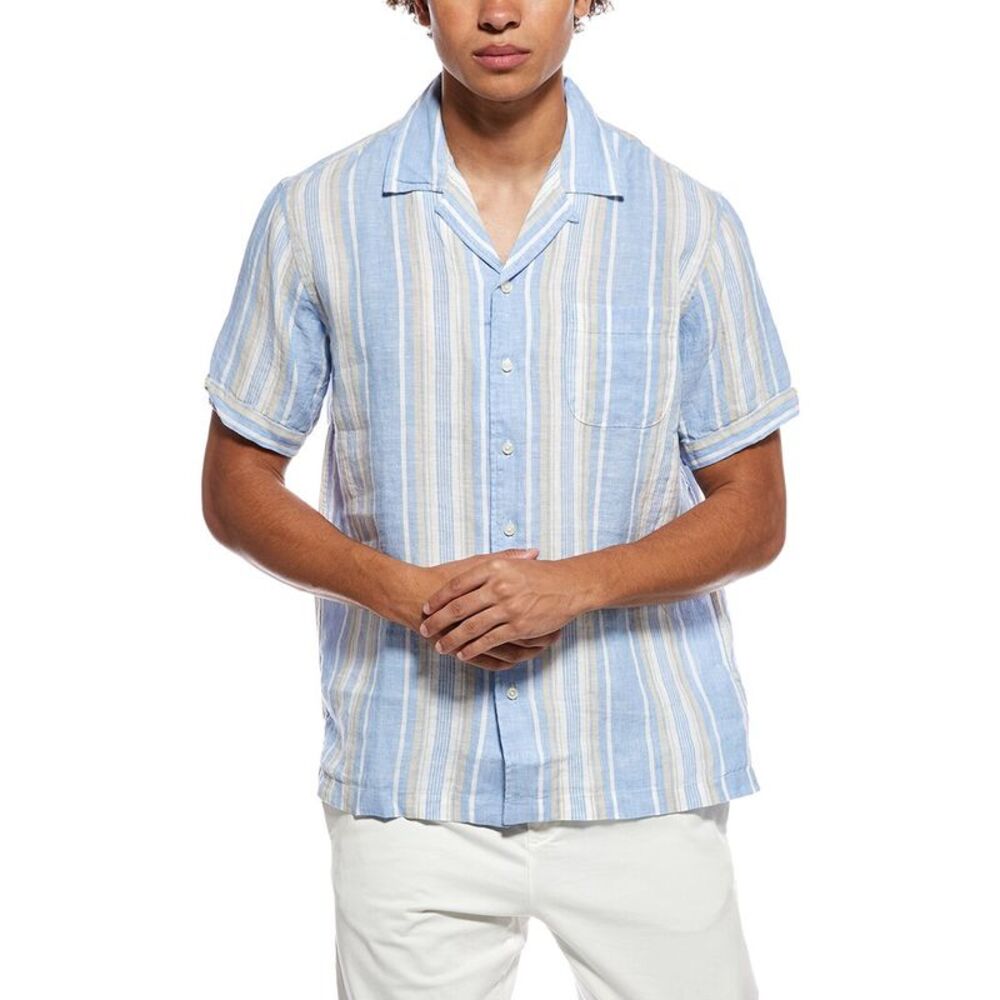 Brooks Brothers Mens  Linen Stripe Shirt, Blue